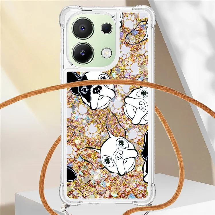 YB Quicksand Series-5 for Xiaomi Redmi Note 13 4G TPU Case Flowing Glittery Powder Phone Cover with Lanyard