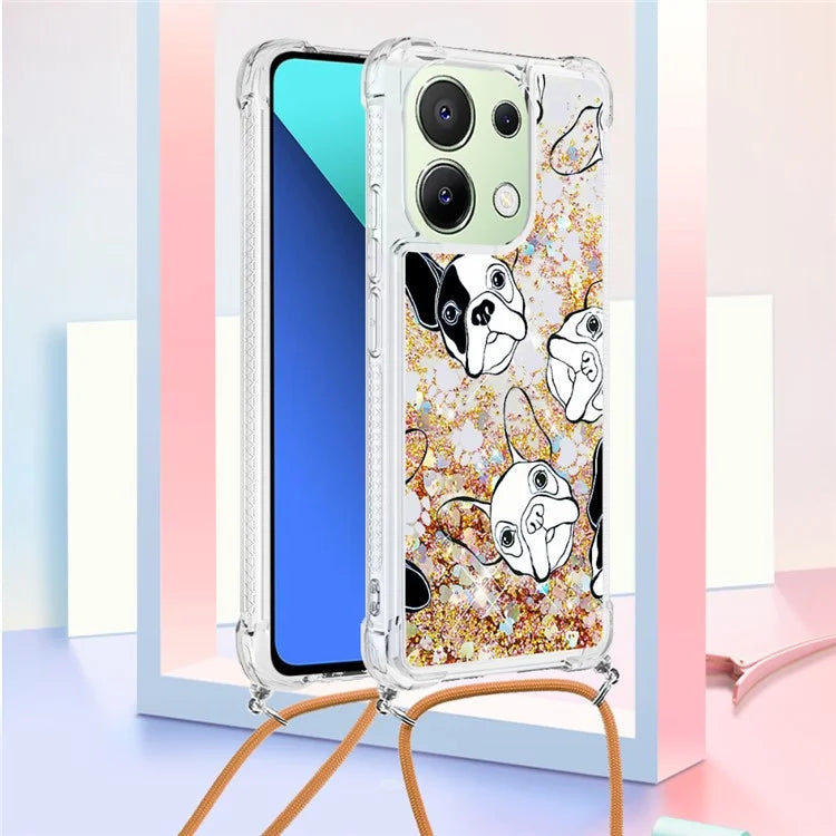YB Quicksand Series-5 for Xiaomi Redmi Note 13 4G TPU Case Flowing Glittery Powder Phone Cover with Lanyard