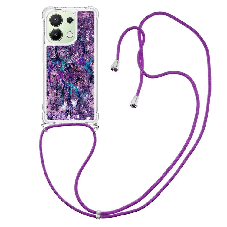 YB Quicksand Series-5 for Xiaomi Redmi Note 13 4G TPU Case Flowing Glittery Powder Phone Cover with Lanyard