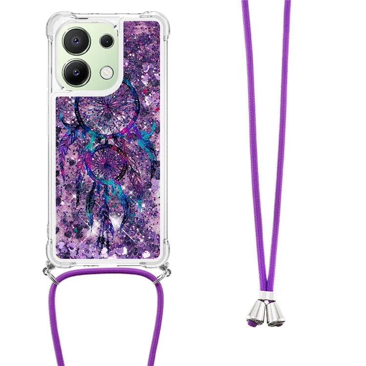 YB Quicksand Series-5 for Xiaomi Redmi Note 13 4G TPU Case Flowing Glittery Powder Phone Cover with Lanyard