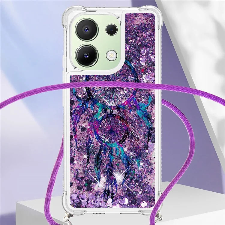 YB Quicksand Series-5 for Xiaomi Redmi Note 13 4G TPU Case Flowing Glittery Powder Phone Cover with Lanyard