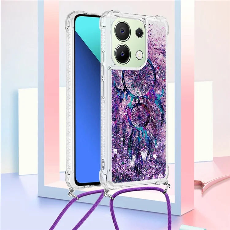 YB Quicksand Series-5 for Xiaomi Redmi Note 13 4G TPU Case Flowing Glittery Powder Phone Cover with Lanyard