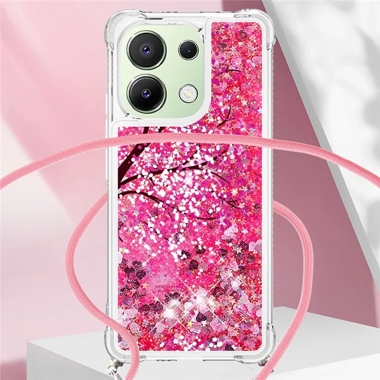 YB Quicksand Series-5 for Xiaomi Redmi Note 13 4G TPU Case Flowing Glittery Powder Phone Cover with Lanyard