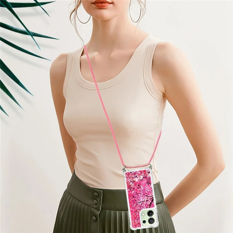 YB Quicksand Series-5 for Xiaomi Redmi Note 13 4G TPU Case Flowing Glittery Powder Phone Cover with Lanyard