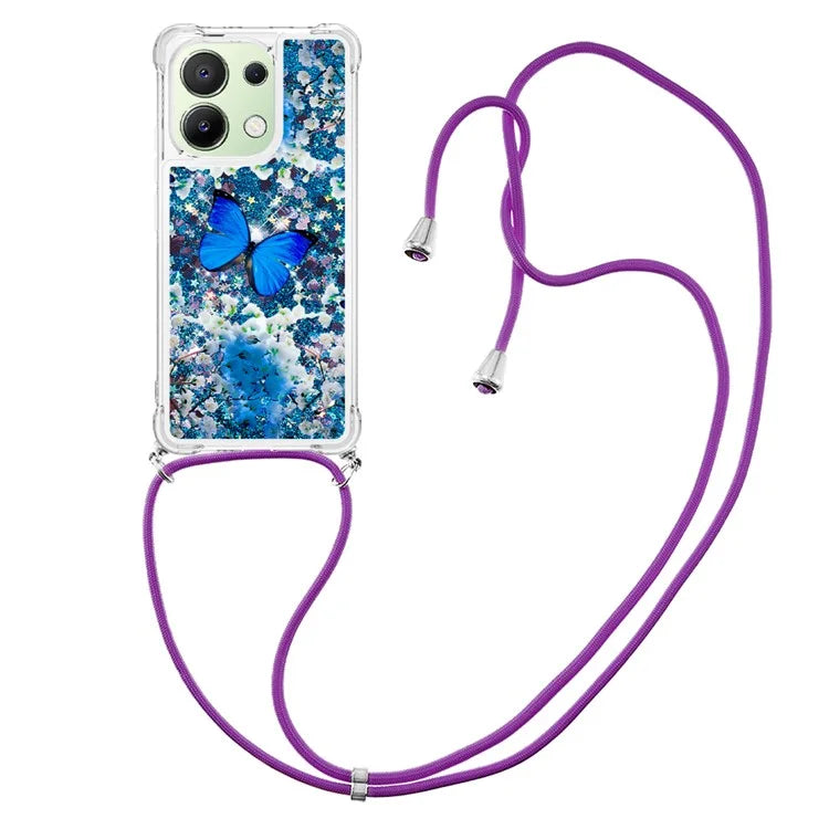 YB Quicksand Series-5 for Xiaomi Redmi Note 13 4G TPU Case Flowing Glittery Powder Phone Cover with Lanyard