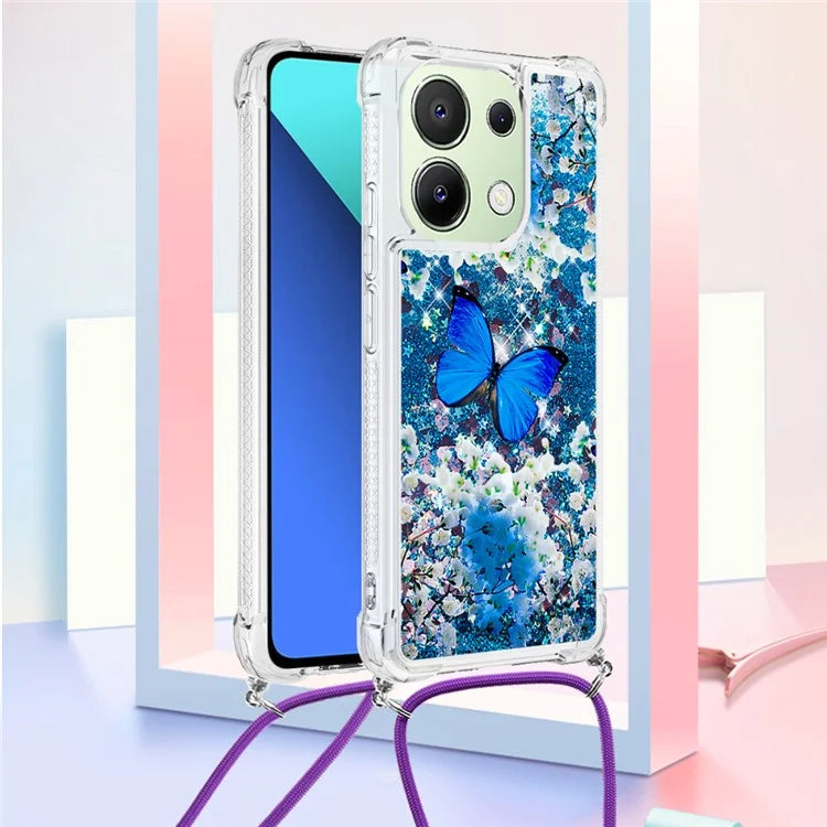 YB Quicksand Series-5 for Xiaomi Redmi Note 13 4G TPU Case Flowing Glittery Powder Phone Cover with Lanyard