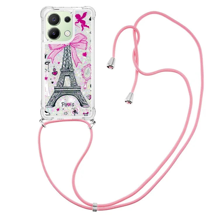 YB Quicksand Series-5 for Xiaomi Redmi Note 13 4G TPU Case Flowing Glittery Powder Phone Cover with Lanyard