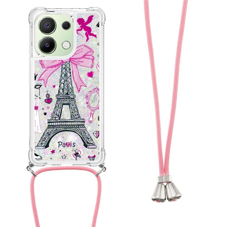 YB Quicksand Series-5 for Xiaomi Redmi Note 13 4G TPU Case Flowing Glittery Powder Phone Cover with Lanyard