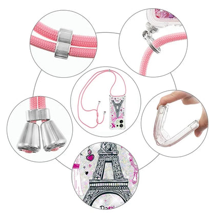 YB Quicksand Series-5 for Xiaomi Redmi Note 13 4G TPU Case Flowing Glittery Powder Phone Cover with Lanyard
