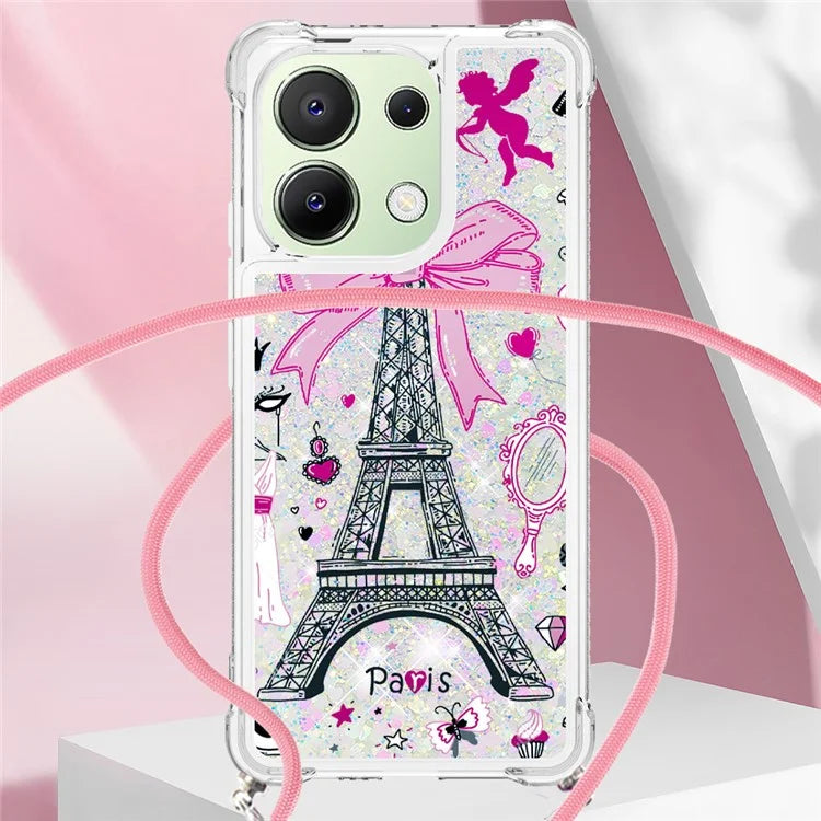 YB Quicksand Series-5 for Xiaomi Redmi Note 13 4G TPU Case Flowing Glittery Powder Phone Cover with Lanyard