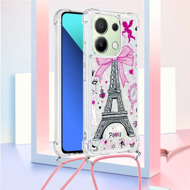 YB Quicksand Series-5 for Xiaomi Redmi Note 13 4G TPU Case Flowing Glittery Powder Phone Cover with Lanyard