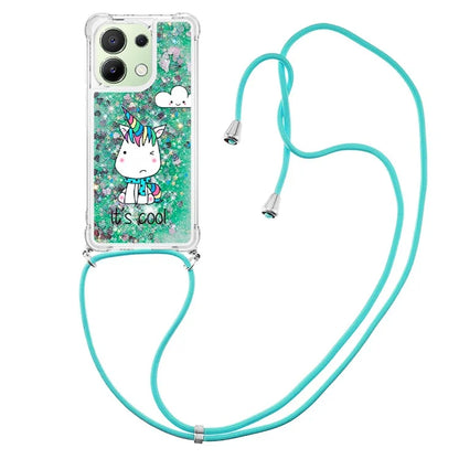 YB Quicksand Series-5 for Xiaomi Redmi Note 13 4G TPU Case Flowing Glittery Powder Phone Cover with Lanyard