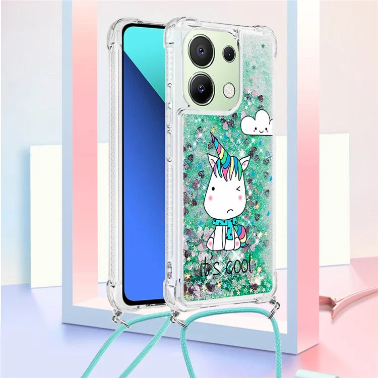 YB Quicksand Series-5 for Xiaomi Redmi Note 13 4G TPU Case Flowing Glittery Powder Phone Cover with Lanyard