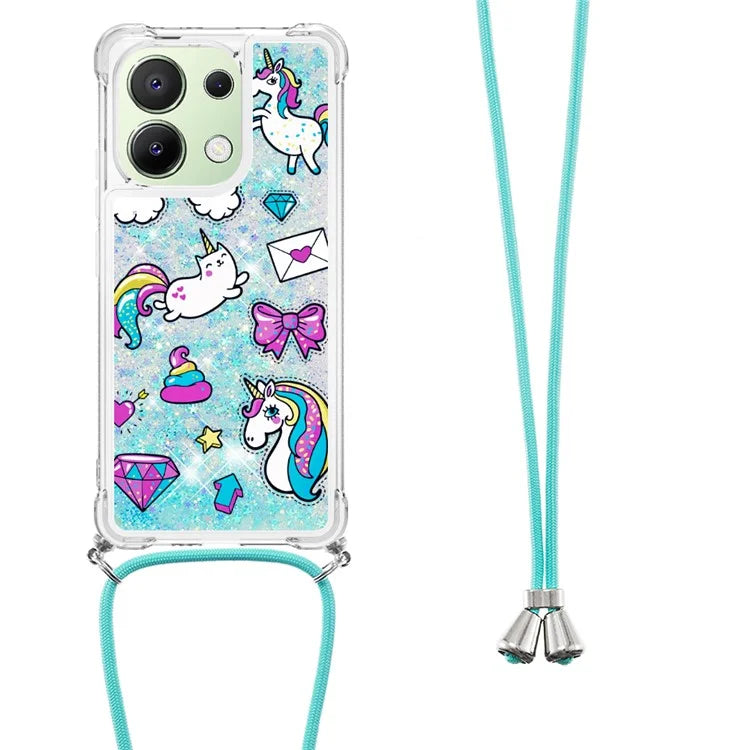 YB Quicksand Series-5 for Xiaomi Redmi Note 13 4G TPU Case Flowing Glittery Powder Phone Cover with Lanyard