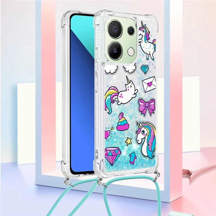 YB Quicksand Series-5 for Xiaomi Redmi Note 13 4G TPU Case Flowing Glittery Powder Phone Cover with Lanyard