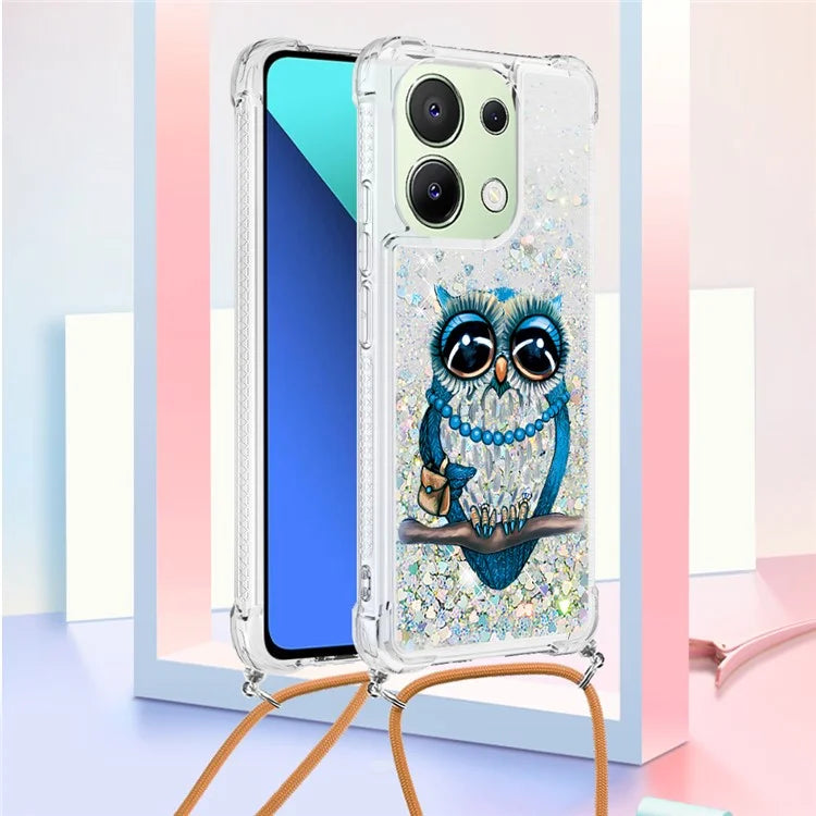 YB Quicksand Series-5 for Xiaomi Redmi Note 13 4G TPU Case Flowing Glittery Powder Phone Cover with Lanyard