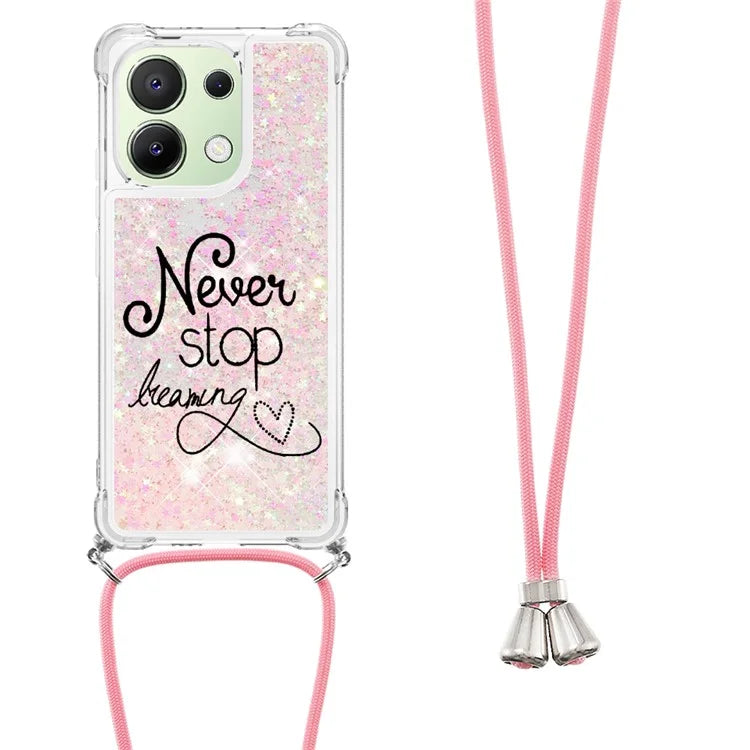 YB Quicksand Series-5 for Xiaomi Redmi Note 13 4G TPU Case Flowing Glittery Powder Phone Cover with Lanyard