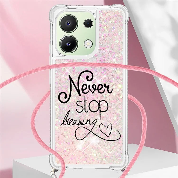 YB Quicksand Series-5 for Xiaomi Redmi Note 13 4G TPU Case Flowing Glittery Powder Phone Cover with Lanyard