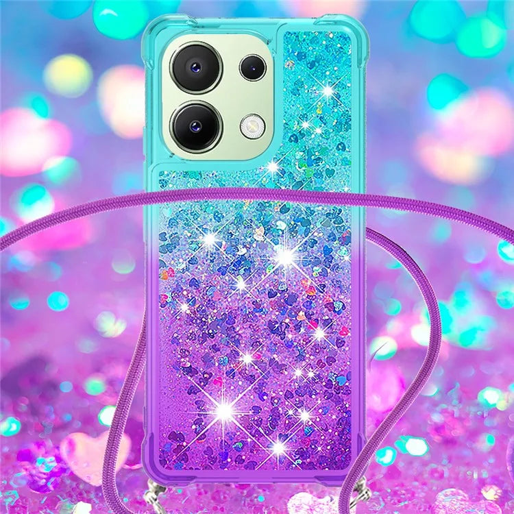 YB Quicksand Series-6 for Xiaomi Redmi Note 13 4G Glitter Powder Phone Case TPU Phone Cover with Lanyard