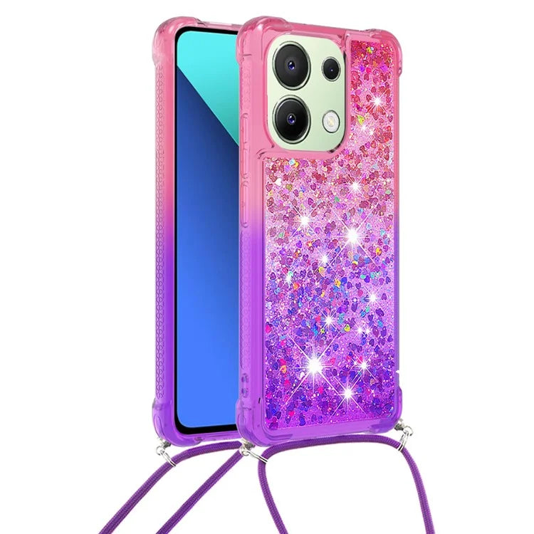 YB Quicksand Series-6 for Xiaomi Redmi Note 13 4G Glitter Powder Phone Case TPU Phone Cover with Lanyard