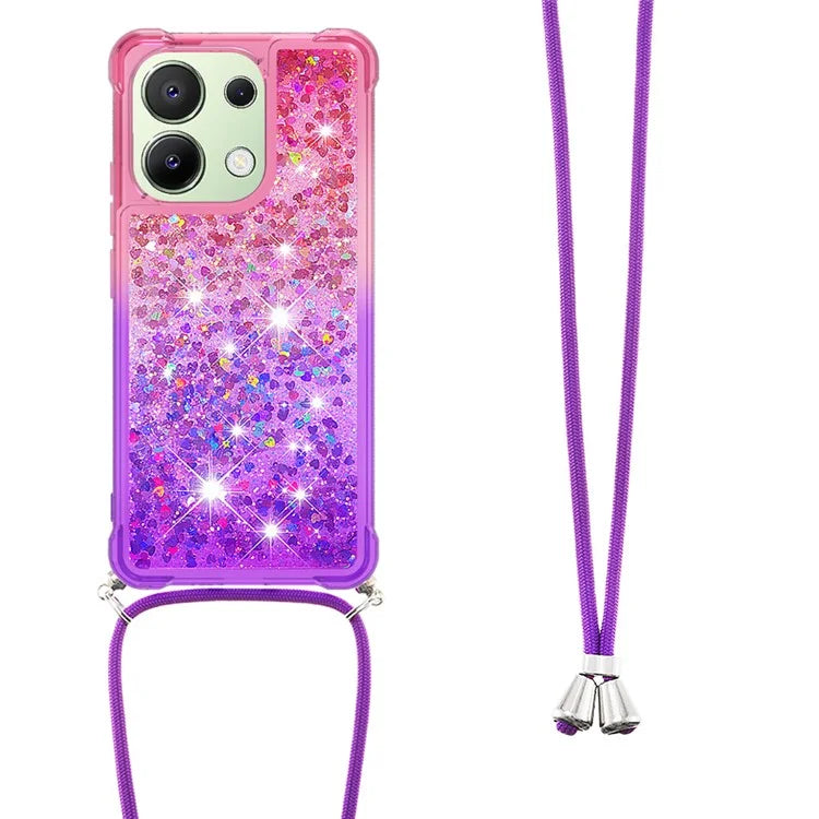 YB Quicksand Series-6 for Xiaomi Redmi Note 13 4G Glitter Powder Phone Case TPU Phone Cover with Lanyard