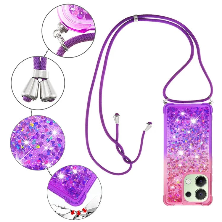 YB Quicksand Series-6 for Xiaomi Redmi Note 13 4G Glitter Powder Phone Case TPU Phone Cover with Lanyard