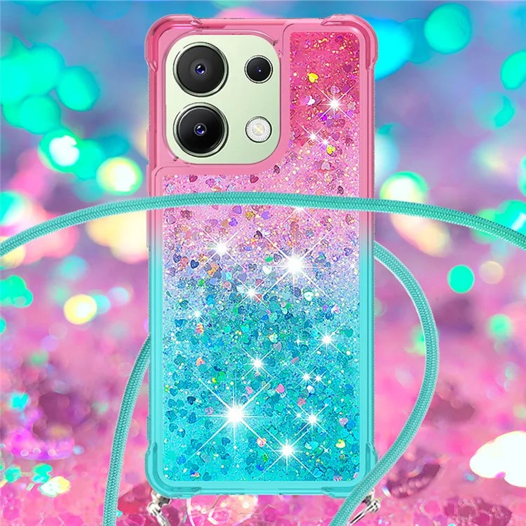 YB Quicksand Series-6 for Xiaomi Redmi Note 13 4G Glitter Powder Phone Case TPU Phone Cover with Lanyard