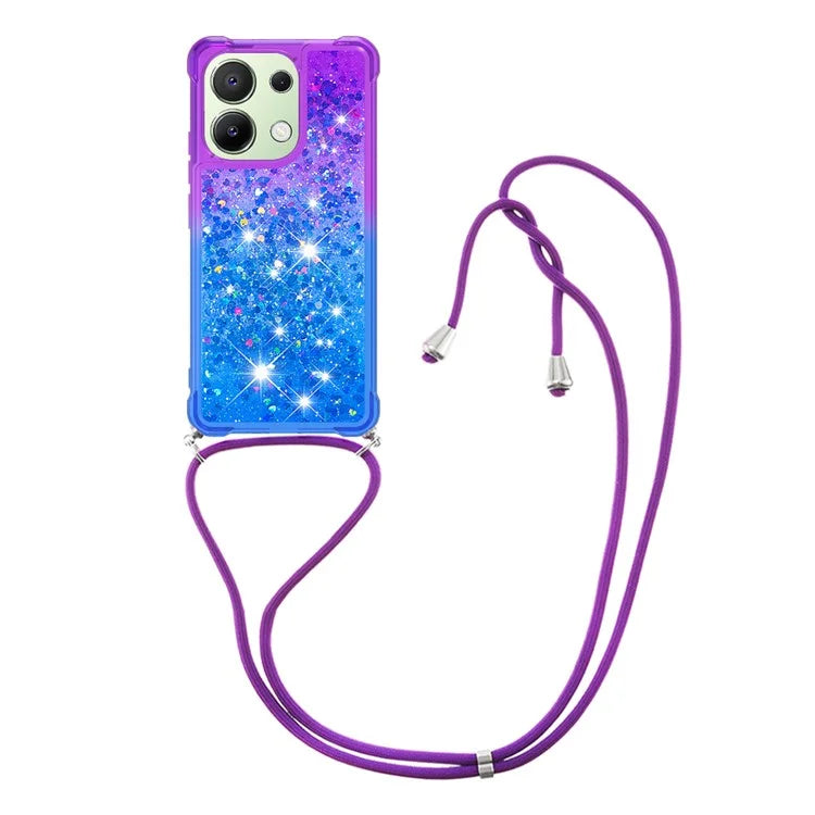 YB Quicksand Series-6 for Xiaomi Redmi Note 13 4G Glitter Powder Phone Case TPU Phone Cover with Lanyard