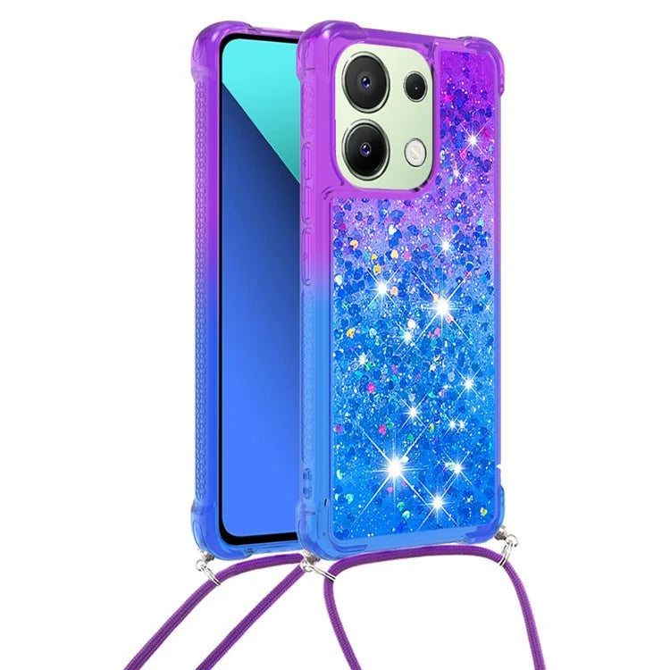YB Quicksand Series-6 for Xiaomi Redmi Note 13 4G Glitter Powder Phone Case TPU Phone Cover with Lanyard