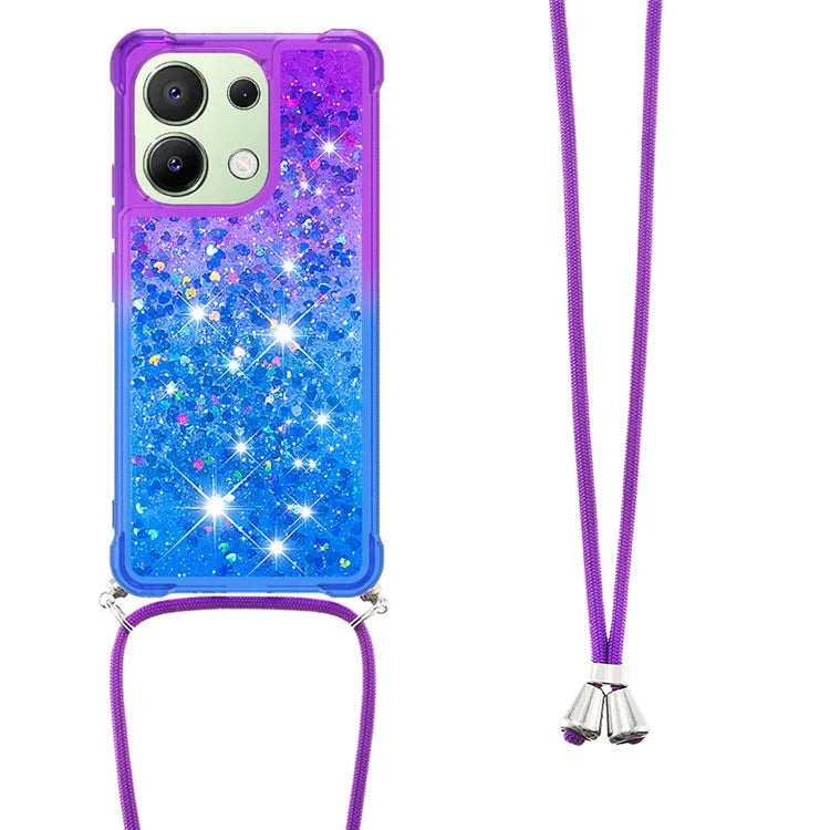 YB Quicksand Series-6 for Xiaomi Redmi Note 13 4G Glitter Powder Phone Case TPU Phone Cover with Lanyard