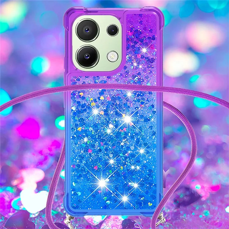 YB Quicksand Series-6 for Xiaomi Redmi Note 13 4G Glitter Powder Phone Case TPU Phone Cover with Lanyard