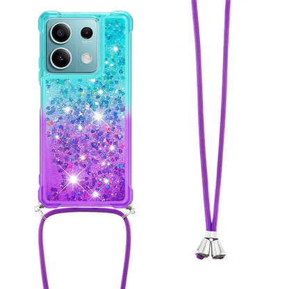 YB Quicksand Series-6 for Xiaomi Redmi Note 13 5G Case Bling Flowing Liquid TPU Phone Cover with Lanyard