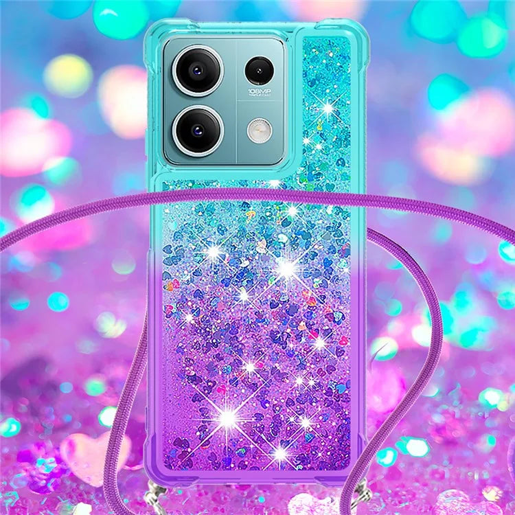 YB Quicksand Series-6 for Xiaomi Redmi Note 13 5G Case Bling Flowing Liquid TPU Phone Cover with Lanyard