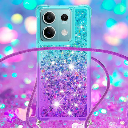 YB Quicksand Series-6 for Xiaomi Redmi Note 13 5G Case Bling Flowing Liquid TPU Phone Cover with Lanyard