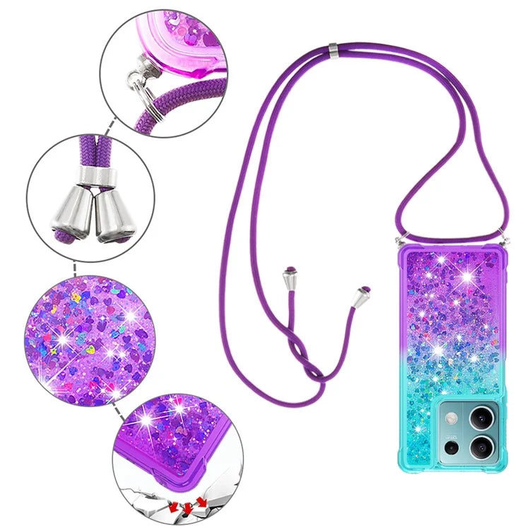 YB Quicksand Series-6 for Xiaomi Redmi Note 13 5G Case Bling Flowing Liquid TPU Phone Cover with Lanyard