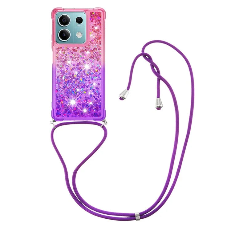 YB Quicksand Series-6 for Xiaomi Redmi Note 13 5G Case Bling Flowing Liquid TPU Phone Cover with Lanyard