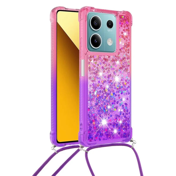 YB Quicksand Series-6 for Xiaomi Redmi Note 13 5G Case Bling Flowing Liquid TPU Phone Cover with Lanyard