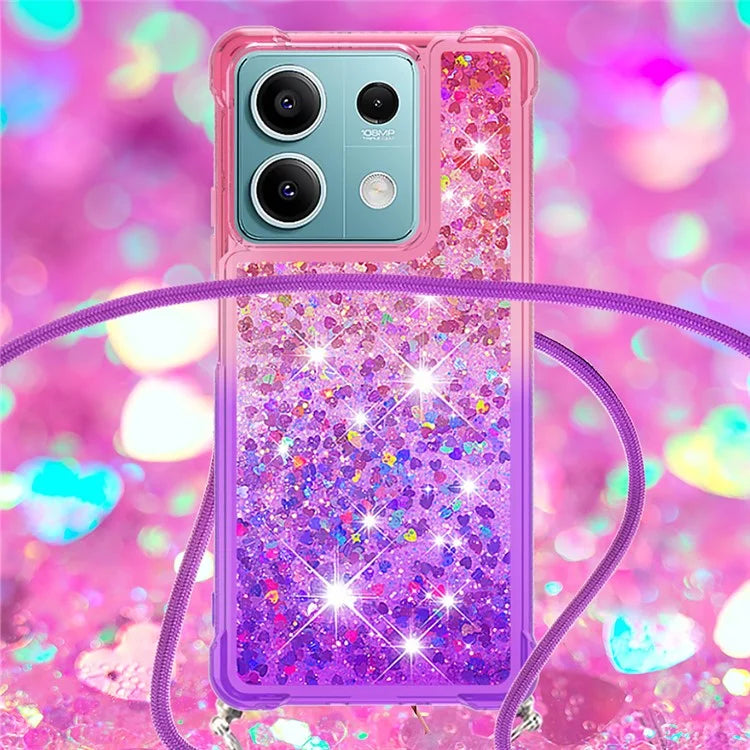 YB Quicksand Series-6 for Xiaomi Redmi Note 13 5G Case Bling Flowing Liquid TPU Phone Cover with Lanyard