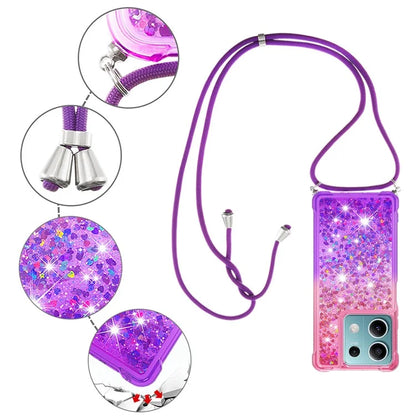 YB Quicksand Series-6 for Xiaomi Redmi Note 13 5G Case Bling Flowing Liquid TPU Phone Cover with Lanyard