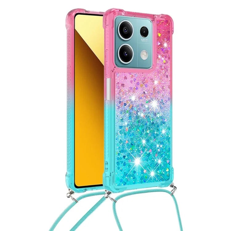 YB Quicksand Series-6 for Xiaomi Redmi Note 13 5G Case Bling Flowing Liquid TPU Phone Cover with Lanyard
