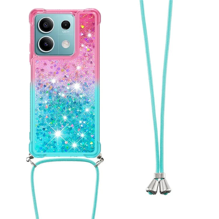 YB Quicksand Series-6 for Xiaomi Redmi Note 13 5G Case Bling Flowing Liquid TPU Phone Cover with Lanyard