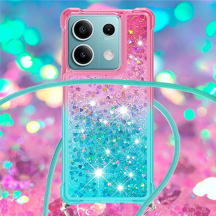 YB Quicksand Series-6 for Xiaomi Redmi Note 13 5G Case Bling Flowing Liquid TPU Phone Cover with Lanyard