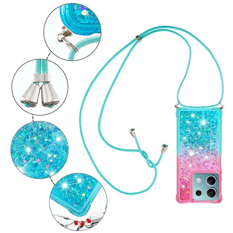 YB Quicksand Series-6 for Xiaomi Redmi Note 13 5G Case Bling Flowing Liquid TPU Phone Cover with Lanyard