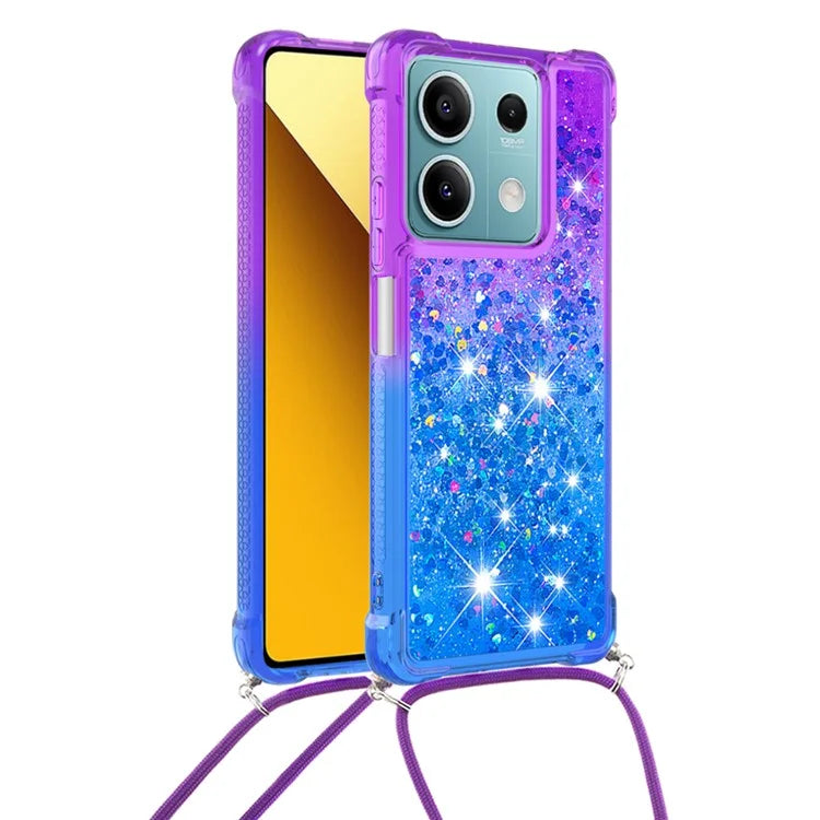 YB Quicksand Series-6 for Xiaomi Redmi Note 13 5G Case Bling Flowing Liquid TPU Phone Cover with Lanyard
