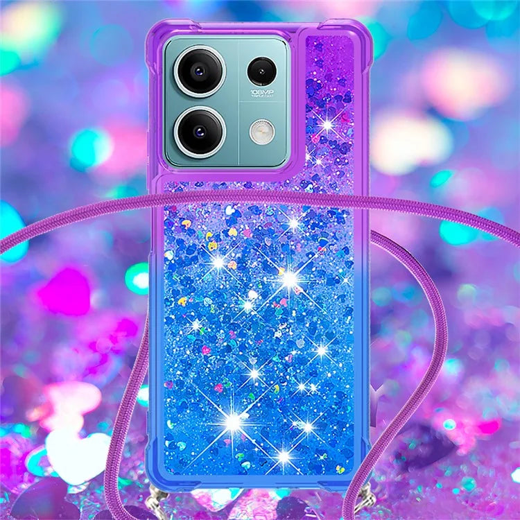YB Quicksand Series-6 for Xiaomi Redmi Note 13 5G Case Bling Flowing Liquid TPU Phone Cover with Lanyard
