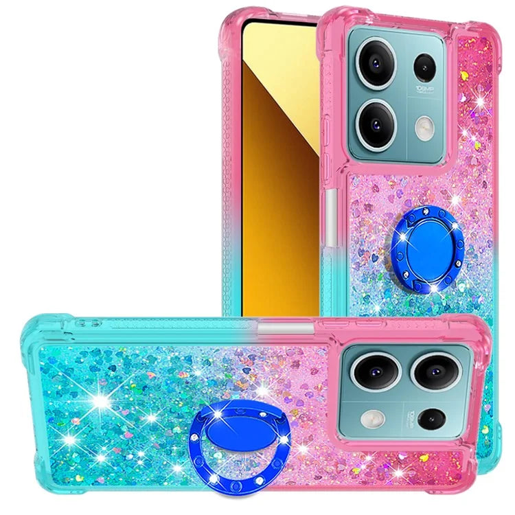 YB Quicksand Series-8 for Xiaomi Redmi Note 13 5G Case with Ring Kickstand Liquid Sparkle TPU Phone Cover