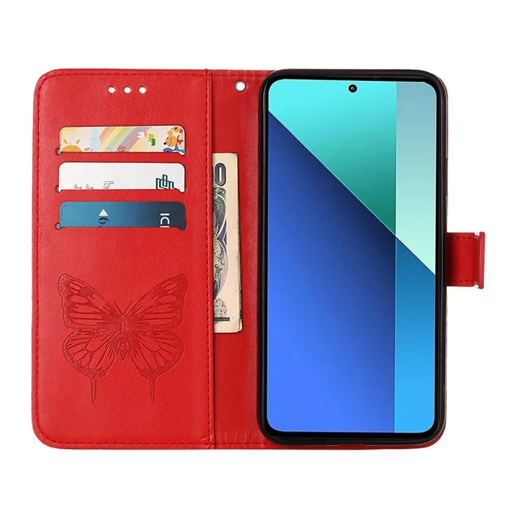 YB Imprinting Series-4 For Xiaomi Redmi Note 13 4G Case PU Leather Butterfly Pattern Phone Cover with Strap