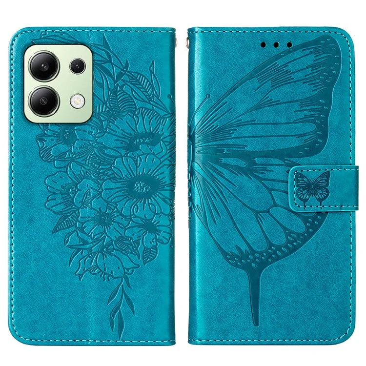 YB Imprinting Series-4 For Xiaomi Redmi Note 13 4G Case PU Leather Butterfly Pattern Phone Cover with Strap