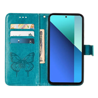 YB Imprinting Series-4 For Xiaomi Redmi Note 13 4G Case PU Leather Butterfly Pattern Phone Cover with Strap