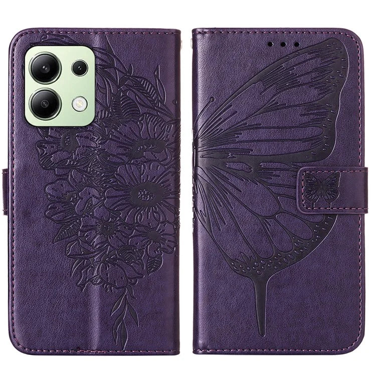 YB Imprinting Series-4 For Xiaomi Redmi Note 13 4G Case PU Leather Butterfly Pattern Phone Cover with Strap